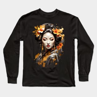 Japanese Geisha Oriental art retro vintage floral design Long Sleeve T-Shirt